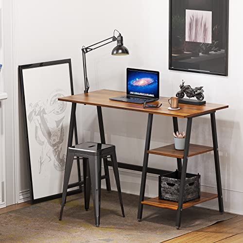 43-Inch Home Office Trestle Computer Desk with Open Storage Shelves, Walnut