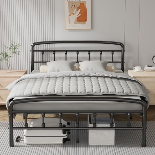 Full Victorian Metal Bed Frame with Headboard and Footboard, Black, view 2