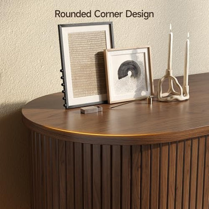 70" TV Stand up to 80 Inch with LED Lights and Power Outlet, Walnut, view 7