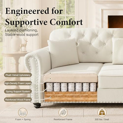 41.3" Velvet Chesterfield Sofa with Ottoman, view 6