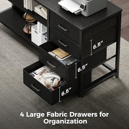61" L Shaped Desk with Drawer, Computer Desk with Power Outlets & LED Lights, Reversible Corner Gaming Desk for Home Office Workstation, Office Desk with Monitor Shelf, Pure Black