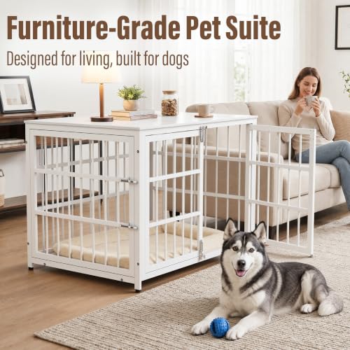 Heavy Duty Dog Crate Furniture 42 Inch, Decorative Dog Cage, White, view 3