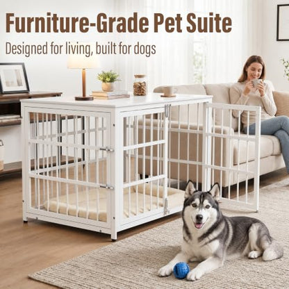 Heavy Duty Dog Crate Furniture 42 Inch, Decorative Dog Cage, White, view 3