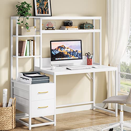 Tribesigns 55 Inch Computer Desk with 2 Drawers and Storage Shelves, view 3