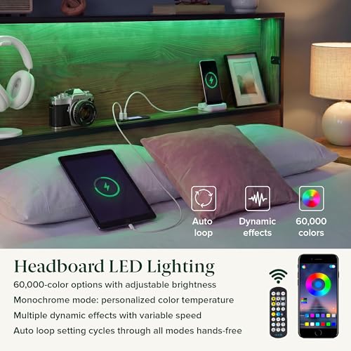 Zinus Kai Platform Bed Frame, RGB LED Lights, USB Charging Station, Full, view 5