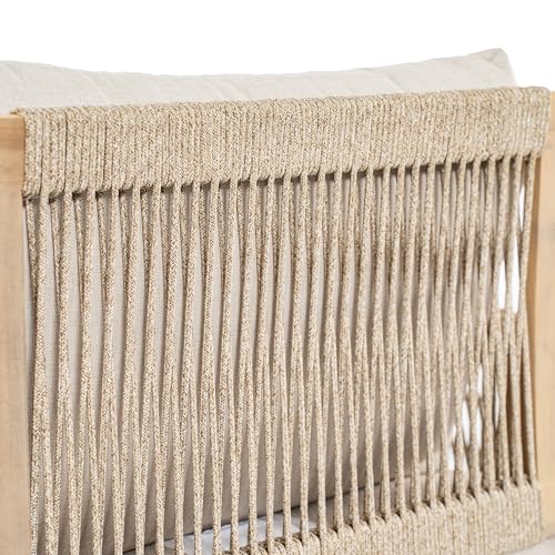 Casper Acacia Wood Lounge Chair Outdoor with Removable Cushion, Wooden Patio Accent Chair with Woven Rope Details, Outdoor Armchair for Patio Furniture Set, Light Teak+Beige