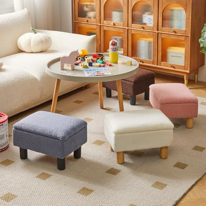 Ottoman with Storage, Small Foot Rest for Couch 16x12x9.5inch, Safety Hinge Flip Top Foot Stool Load up to 330lb for Living Room Dorm Teddy White YD-JD136W