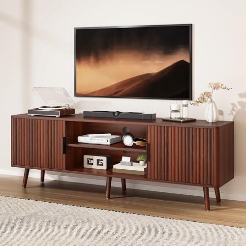 63" Fluted TV Stand, Mid Century Entertainment Center with Storage, view 2