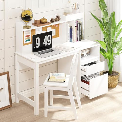 Wooden Kids Study Desk Set with Hutch and Storage for Ages 5-12, view 5