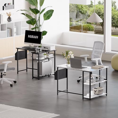 40 Inch L Shaped Computer Desk with Reversible Side Storage Shelves, view 5