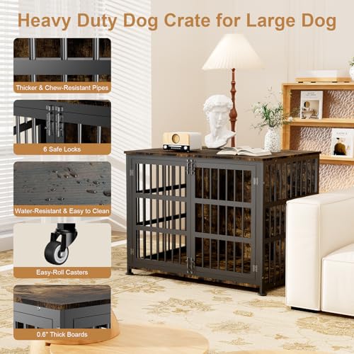 41" Large Dog Crate Furniture with Wheels, Dog Kennel, view 6