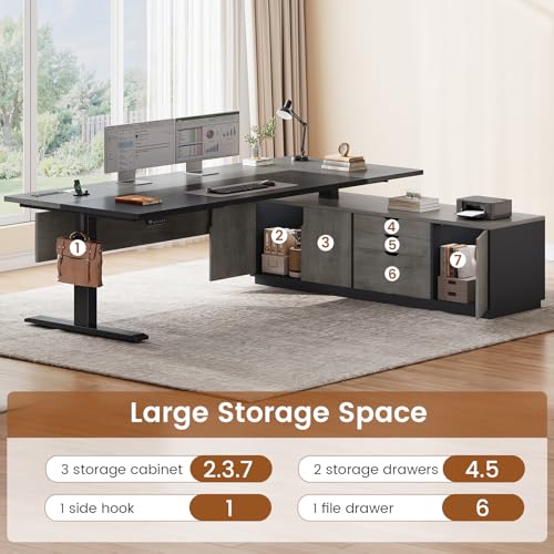 71" Executive Large L Shaped Electric Standing Desk, Grey, view 5
