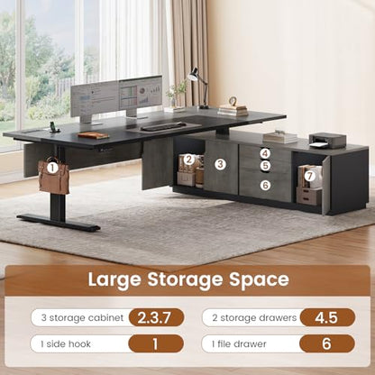 71" Executive Large L Shaped Electric Standing Desk, Grey, view 5