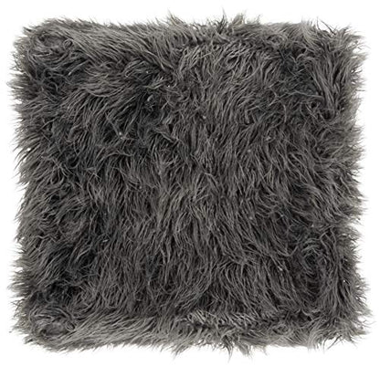 Safavieh Home Collection Rowan Grey Contemporary Glam Faux Sheepkin Square Ottoman, Dark