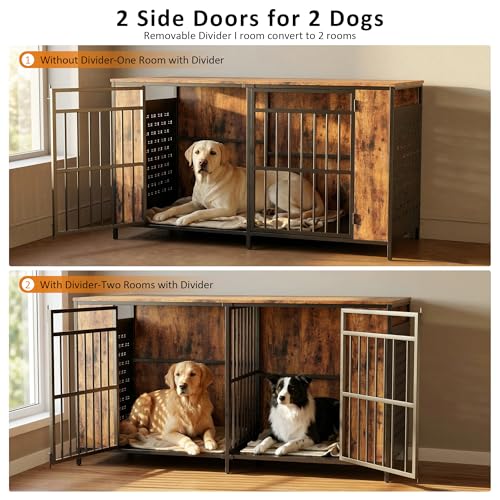 Dog Kennel Furniture for 2 Dogs – 63" Large Cage Extra Sturdy XXL Metal &, view 4