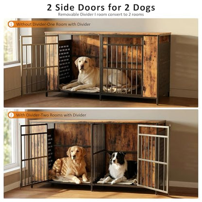 Dog Kennel Furniture for 2 Dogs – 63" Large Cage Extra Sturdy XXL Metal &, view 4