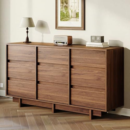 Walnut Dresser for Bedroom, 59in Modern 9 Drawer Chest of Drawers, view 8