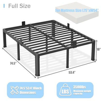 18 inch Full Size Bed Frame with Round Corner Legs Mattress Slide Stopper, view 4