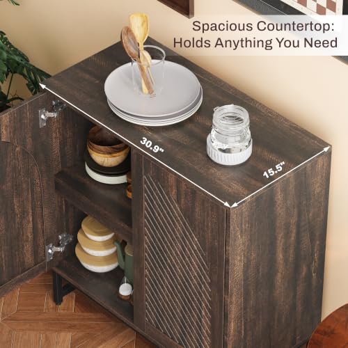 Fluted Sideboard Buffet Cabinet with Storage,Walnut, view 7