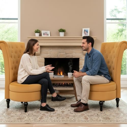 Royal High-Back Velvet Accent Chair for Vanity with Storage and Luxurious Upholstery, Retro Design and Versatile Usage for Livingroom, Bedroom, Lounge and Office, Yellow