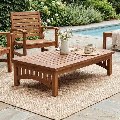 49" Acacia Wood Outdoor Coffee Table, Slatted Patio Table, Mid Century Modern Low Profile Small Outdoor Table Patio Furniture for Living Room Backyard Poolside Balcony, Natural