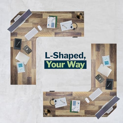 Vari ComfortEdge L-Shape Standing Desk, 80x80, Reclaimed Wood/Slate, view 5
