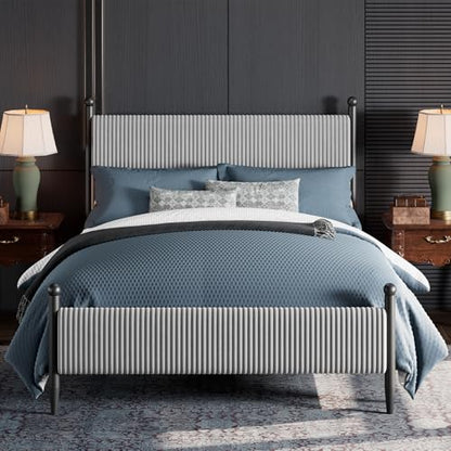 Queen Size Upholstered Bed Frame, with Velvet Headboard, view 2