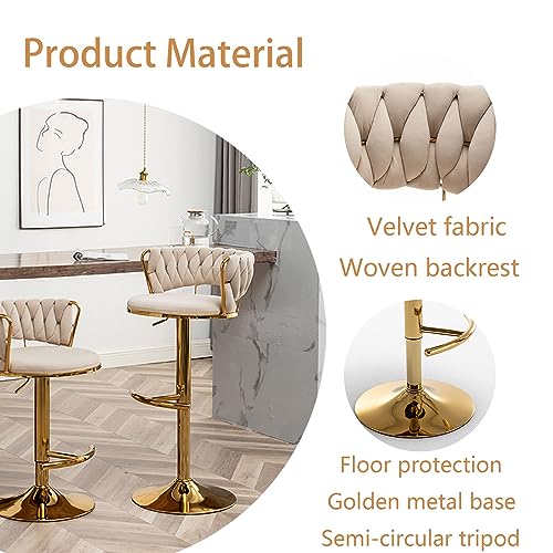 Velvet Bar Stools Set of 2, Counter Height Barstools with Low Back, view 6