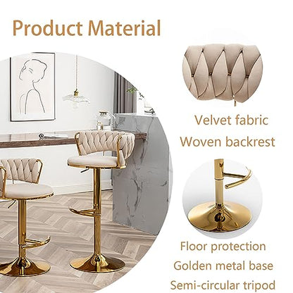 Velvet Bar Stools Set of 2, Counter Height Barstools with Low Back, view 6