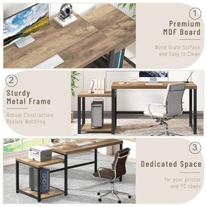 63 Inch Large Computer Desk with Printer Space & PC Tower Stand, view 6