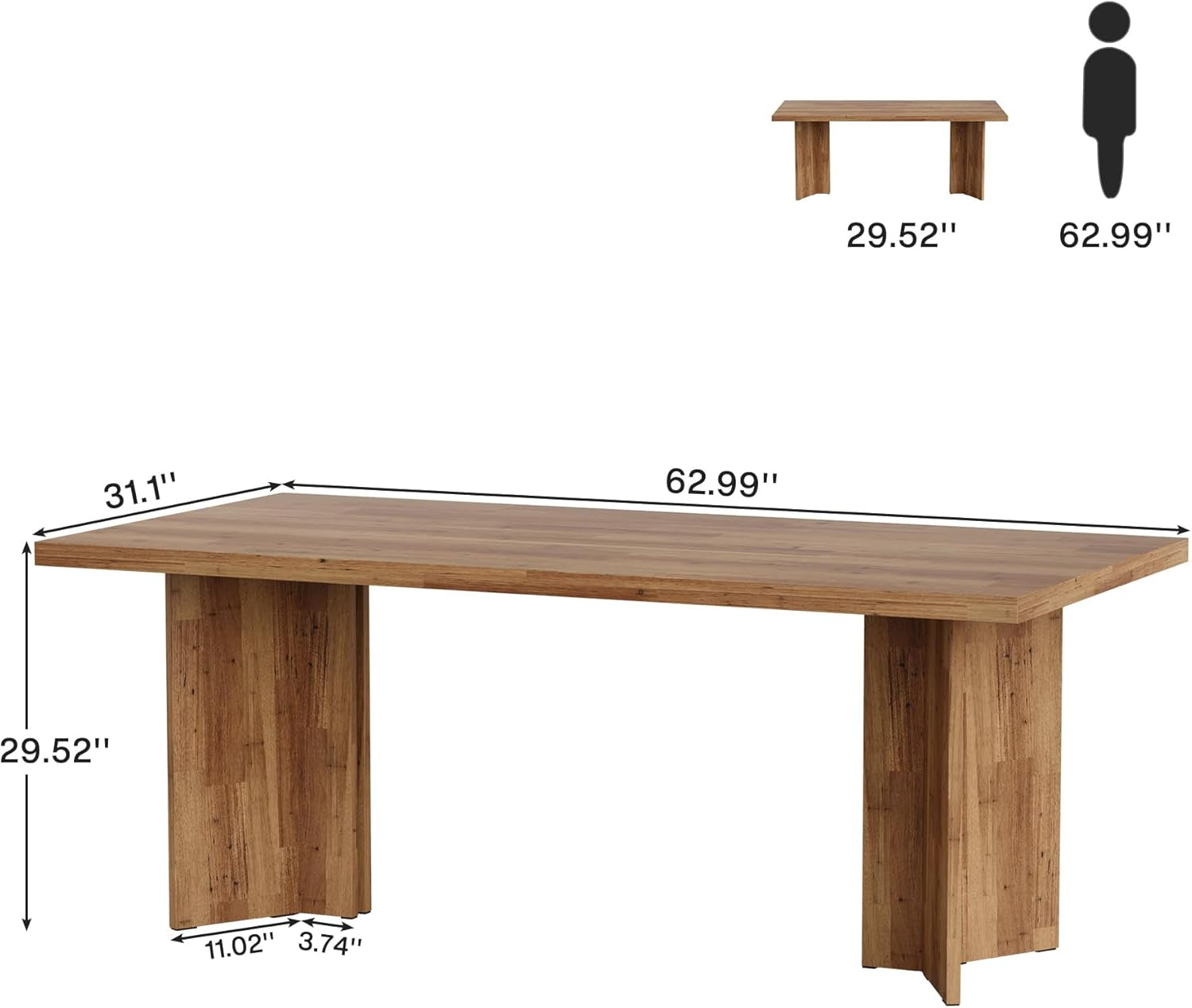 63-Inch Executive Desk, Vintage Home Office Computer Desk with Large Tabletop, Farmhouse Wood Writing Conference Table Workstation for Office, Study, Walnut Brown