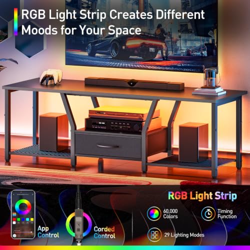 TV Stand with LED Lights for TVs up to 55 Inches, Black, view 6