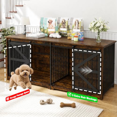 63in Double Dog Crate Furniture with Sliding Door, view 3