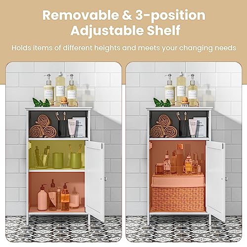 Small Bathroom Storage, Bathroom Floor Cabinet Freestanding with Doors & 3-Position Adjustable Shelves, Wood Small Cabinet for Living Room, Laundry Room, Apartment