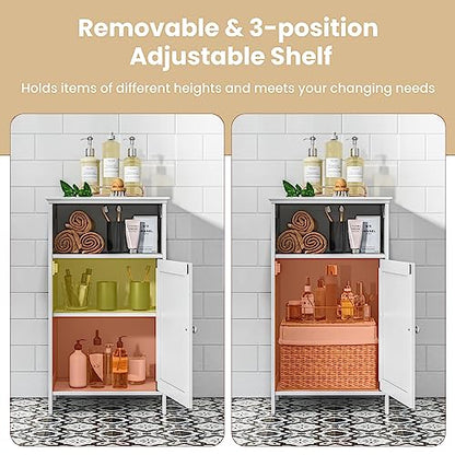 Small Bathroom Storage, Bathroom Floor Cabinet Freestanding with Doors & 3-Position Adjustable Shelves, Wood Small Cabinet for Living Room, Laundry Room, Apartment