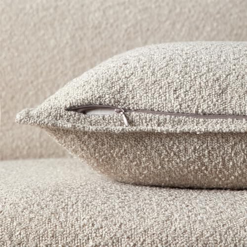 18x18 Pillow Covers Set of 2 Decorative Throw Pillow Covers Case for Couch Sofa Bed Soft Boucle Textured Cushion Covers with Hidden Zipper for Home Decor Living Room,Beige