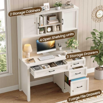 Farmhouse Desk with Hutch, Executive Desk with Storage Cabinet, view 6