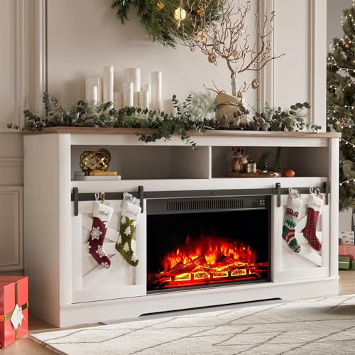 Fireplace TV Stand for TVs up to 65", Farmhouse Media Console,White, view 2