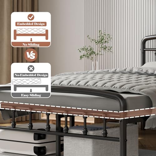 Full Victorian Metal Bed Frame with Headboard and Footboard, Black, view 7