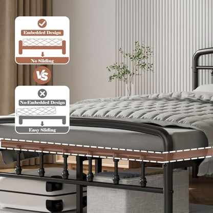 Full Victorian Metal Bed Frame with Headboard and Footboard, Black, view 7