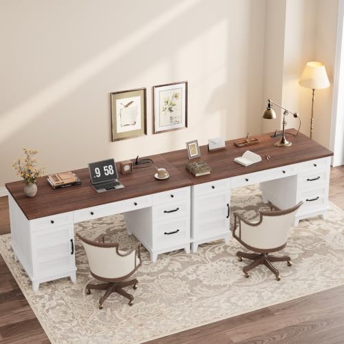 60" Farmhouse Home Office Desk, Executive Desk, Brownish White, view 4