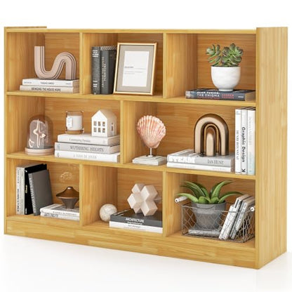 8 Cube Bookcase, Freestanding 3-Tier Open Bookshelf, Burlywood | Modern Storage Display Cabinet, Wood Cube Storage Organizer for Living Room, Home Office, Kid’s Room