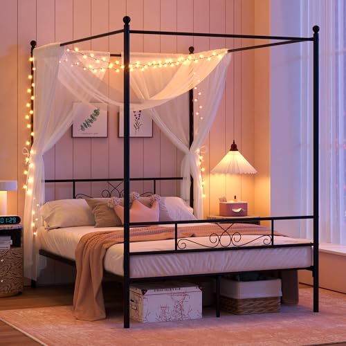 Full Metal Canopy Platform Bed Frame with Headboard, Black, view 5