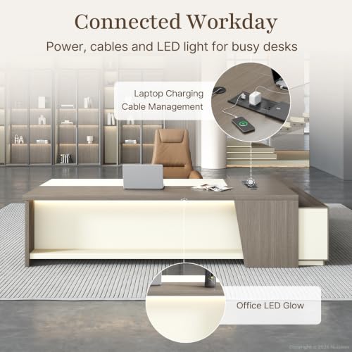 79" Executive L-Shaped Desk, 2" Top, LED, Power, Left Return, view 5