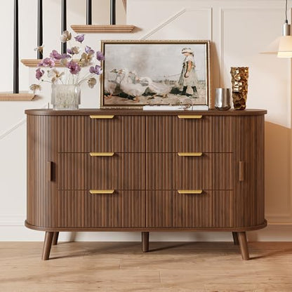 Fluted 6 Drawer Dresser, 55" Mid Century Modern Chest of Drawers, view 5