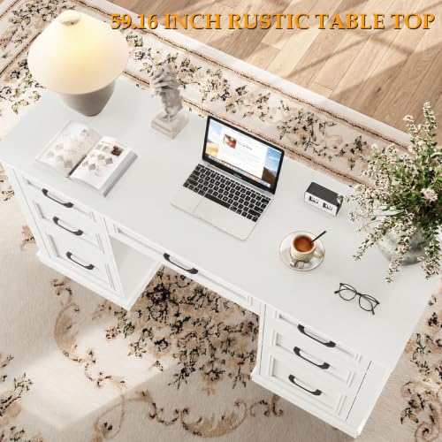 Farmhouse 59'' Executive Desk with File Drawers, Cream White, view 4