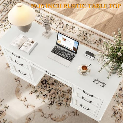 Farmhouse 59'' Executive Desk with File Drawers, Cream White, view 4