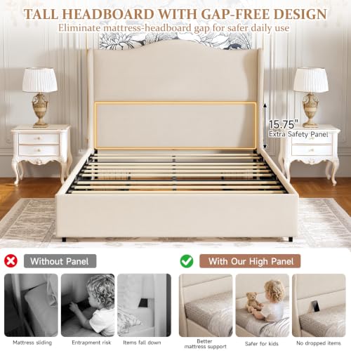 koorlian Queen Size Bed Frame with 51'' Tall Headboard and 4 Storage Drawer, view 8