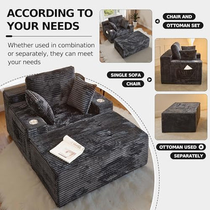 66" Chaise Lounge Chair Indoor, Oversized Boneless Single Sleeeper Couch Bed, view 6