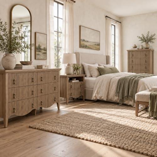 6-Drawer Fluted Dresser, 52" Wide Double Chest of Drawers,Light Oak, view 4